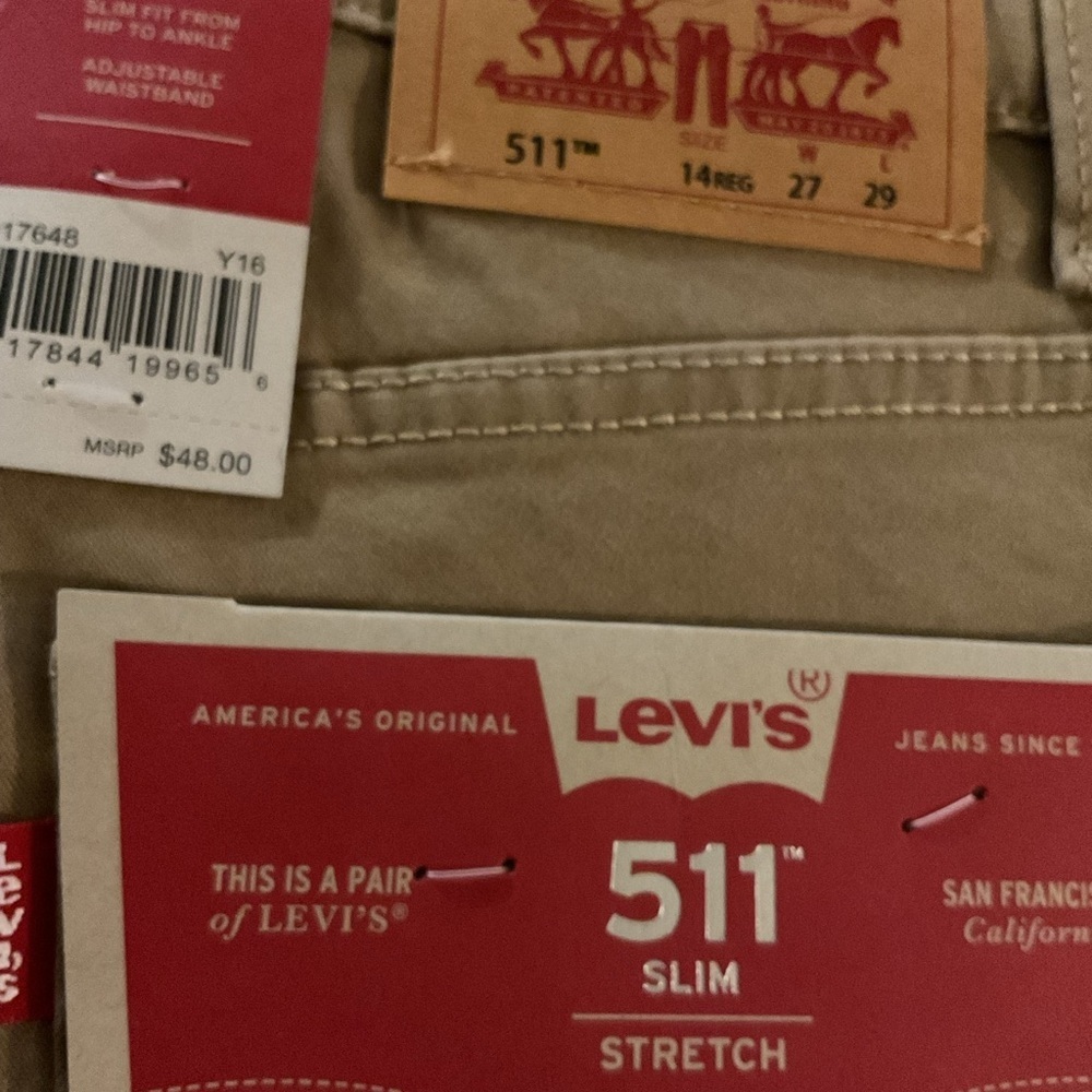 Levi's Beige 511 Slim Jeans NWT Levi's Boys 511 Slim Fit Uniform Pants - Picture 2 of 4